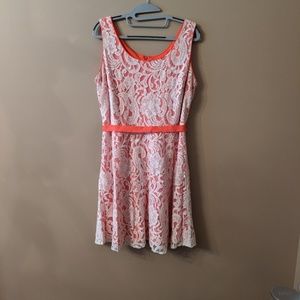 NWOT- Orange Dress with Creme Lace Overlay